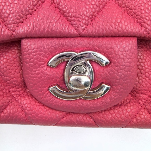 CHANEL Mini Classic Flap Bag Fuchsia Pink Caviar Leather with Silver Hardware - Picture 2 of 12